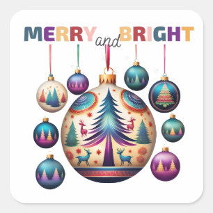 Merry und Bright Quadratischer Aufkleber