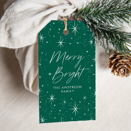 Merry und Bright Script Green Holiday Geschenkanhänger