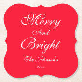 Merry und Bright Script Name Niedlich Red Christma Untersetzer (Vorderseite)