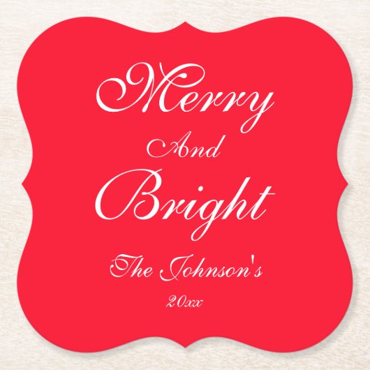 Merry und Bright Script Name Niedlich Red Christma Untersetzer (Vorderseite)