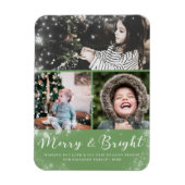Merry und Bright Script Snow Overlay Foto Collage Magnet (Vertikal)