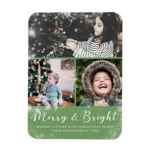 Merry und Bright Script Snow Overlay Foto Collage Magnet