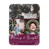 Merry und Bright Script Snow Overlay Foto Collage Magnet (Vertikal)