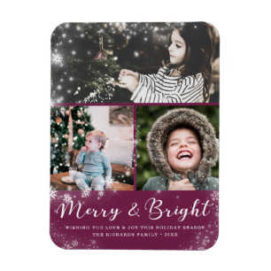 Merry und Bright Script Snow Overlay Foto Collage Magnet