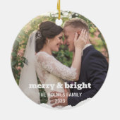 Merry und Bright | Smart Christmas Couple Foto Keramik Ornament (Hinten)
