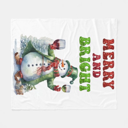 Merry und Bright Snowman Fleecedecke (Vorderseite (Horizontal))