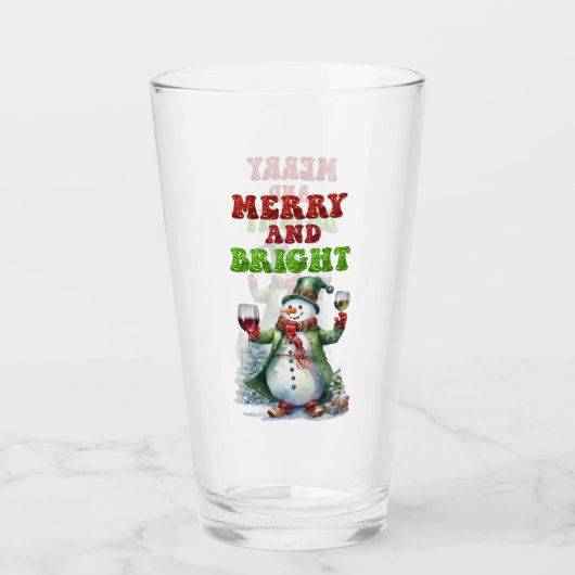 Merry und Bright Snowman Glas (Vorderseite)
