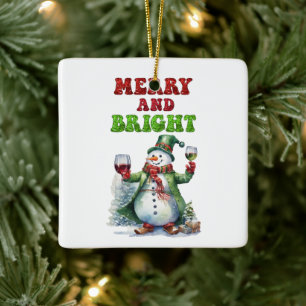 Merry und Bright Snowman Keramikornament
