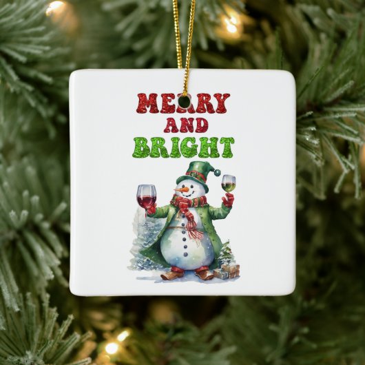 Merry und Bright Snowman Keramikornament (Baum)