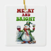 Merry und Bright Snowman Keramikornament (Vorderseite)