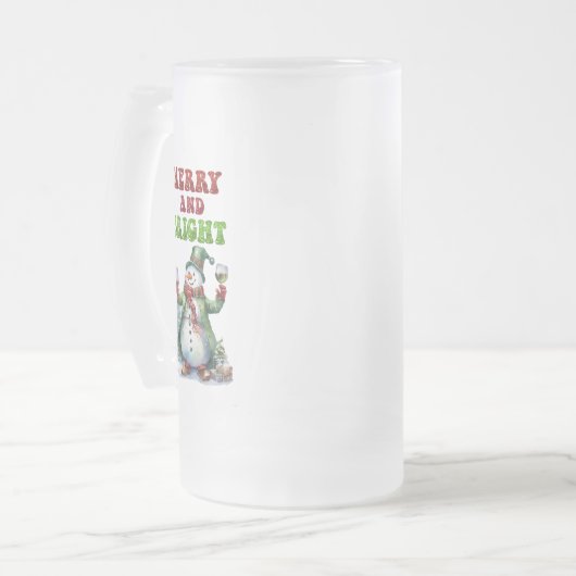Merry und Bright Snowman Mattglas Bierglas (Vorderseite Links)