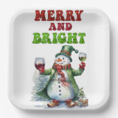 Merry und Bright Snowman Pappteller (Vorderseite)