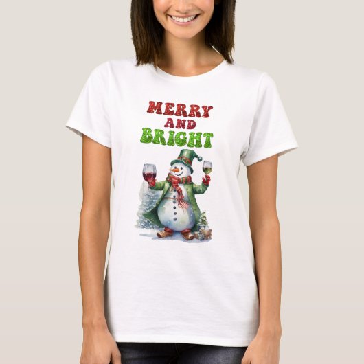 Merry und Bright Snowman T-Shirt (Vorderseite)