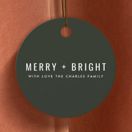 Merry und Bright | Stilvolle dunkelgrüne Weihnacht Geschenkanhänger