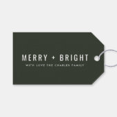 Merry und Bright | Stilvolle dunkelgrüne Weihnacht Geschenkanhänger (Vorderseite (Horizontal))