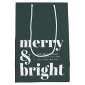 Merry und Bright | Stilvolle Forest Green Christma Mittlere Geschenktüte (Rückseite)
