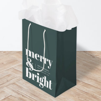 Merry und Bright | Stilvolle Forest Green Christma Mittlere Geschenktüte