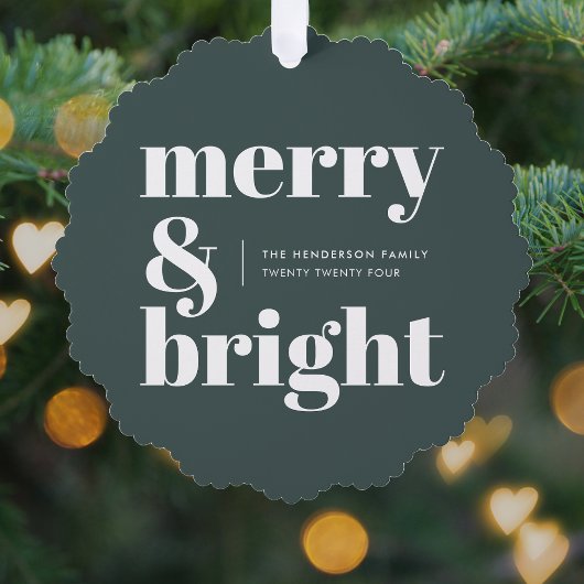 Merry und Bright | Stilvolle Forest Green Christma Ornament Karte