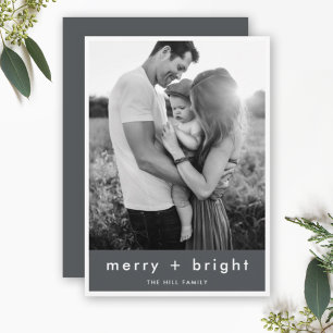 Merry und Bright   Stilvolles graues Weihnachtsgeb Feiertagskarte