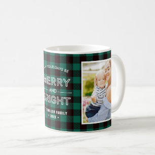 Merry und Bright Trendy Green Kariert mit 2 Fotos Kaffeetasse