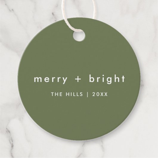 Merry und Bright | Trendy Moss Green Christmas Geschenkanhänger (Vorderseite)