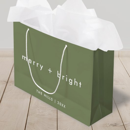Merry und Bright | Trendy Moss Green Christmas Große Geschenktüte