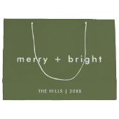 Merry und Bright | Trendy Moss Green Christmas Große Geschenktüte (Rückseite)