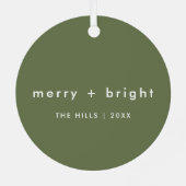 Merry und Bright | Trendy Moss Green Christmas Ornament Aus Metall (Rückseite)