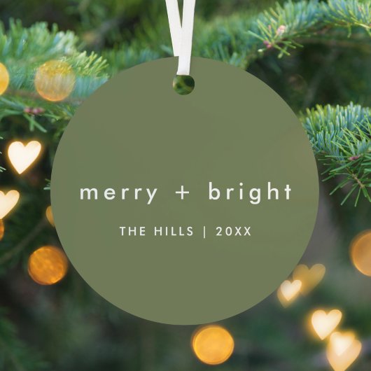 Merry und Bright | Trendy Moss Green Christmas Ornament Aus Metall