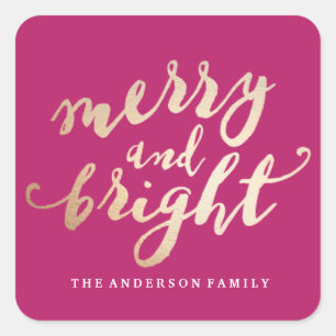 Merry und Bright Urlaub Quadratischer Aufkleber