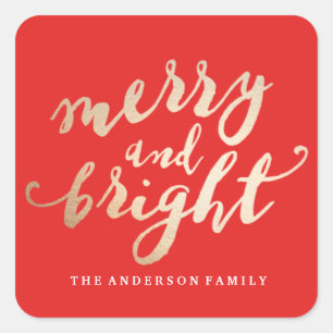 Merry und Bright   Urlaub Quadratischer Aufkleber