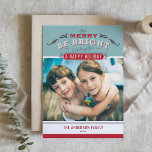 Merry und Bright Vintage Weihnachts-Foto Feiertagskarte<br><div class="desc">Senden Sie Ihre Urlaubswünsche mit dieser individuell gestaltbaren Weihnachtskarte an Freunde und Familie. Dieses Foto Weihnachtskarte zeigt Vintage Typografie. Personalisieren Sie diese,  indem Sie Ihre Daten hinzufügen. Diese individuelle Urlaubskarte ist auch in anderen Farben und mit einem Kartenmaterial erhältlich. Matching-Elemente sind verfügbar.</div>