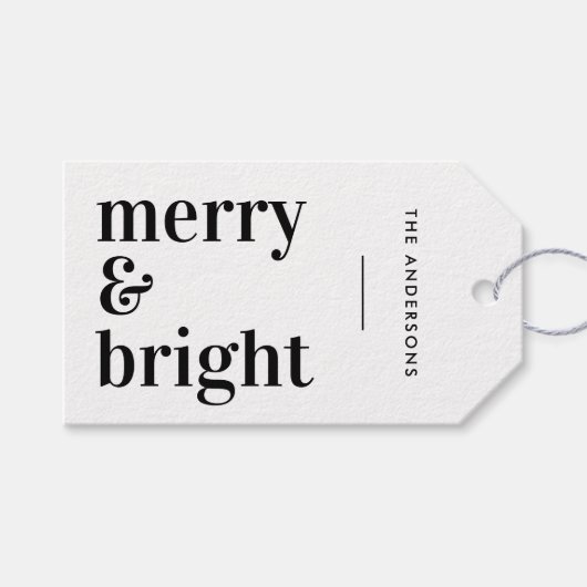 Merry und Bright | Weihnachten Modern Black & Whit Geschenkanhänger (Vorderseite (Horizontal))