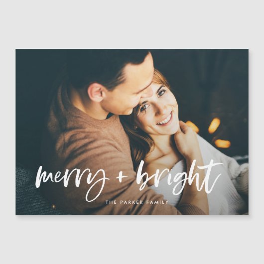 Merry und Bright | Weihnachts-Foto Magnetkarte Magneteinladung (Vorderseite)