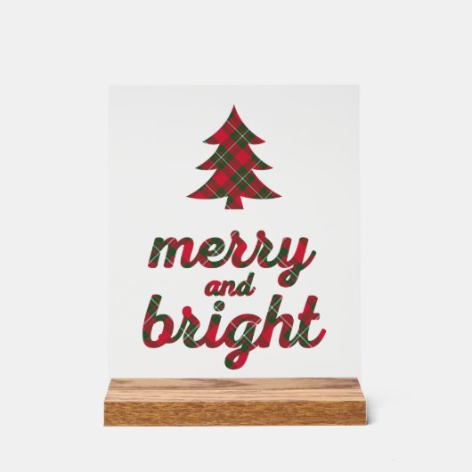 Merry und Bright Weihnachtstypografie Akrylic Sign Acrylschild (Vorderseite)
