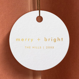 Merry und Bright | Weiß und Gold Minimal einfach Geschenkanhänger