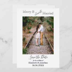 Merry und fast Verheiratet Save the Date Minimalis Folien Feiertagskarte