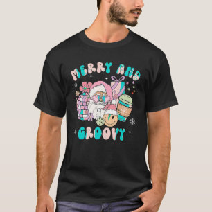 Merry und Groovy Funny Pink Santa Smile Face Retro T-Shirt