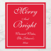Merry und helle Name Skript Red Holiday Gifting Weinetikett (Einzelnes Label)