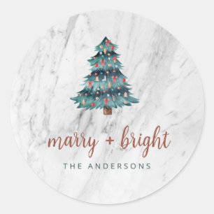 Merry und Marble Boho Weihnachtsbaum Runder Aufkleber