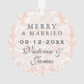 Merry und Verheiratet Blush Damask Wedding Foto Ornament (Rückseite)