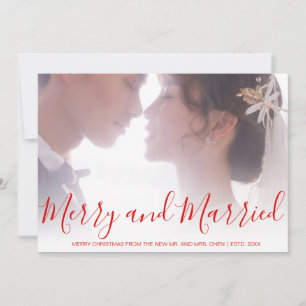 Merry und Verheiratet Red Script Newlywed Foto Feiertagskarte
