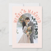 Merry & Verheiratet Arch New Foto Peach Feiertagskarte (Vorderseite)