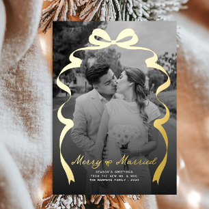 Merry & Verheiratet Bow Foto Weihnachten Neu Folien Feiertagskarte