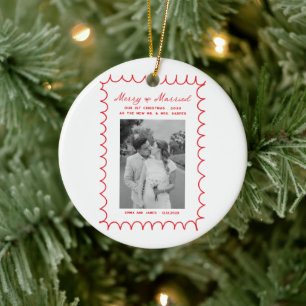 Merry & Verheiratet Bow Foto Weihnachten Neu Keramik Ornament