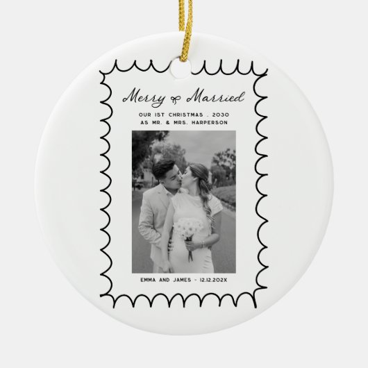 Merry & Verheiratet Bow Foto Weihnachten Neu Keramik Ornament (Vorne)