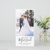 Merry & Verheiratet Calligraphy Foto Weihnachten (Stehend Vorderseite)