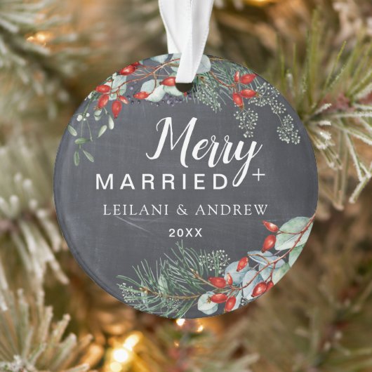 Merry Verheiratet Chalkboard Berry Foliage Ornamen Ornament (Baum)