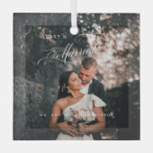 Merry & Verheiratet Elegantes Script-Foto Ornament Aus Glas (Vorderseite)