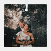 Merry & Verheiratet Elegantes Script-Foto Ornament Aus Glas (Rückseite)